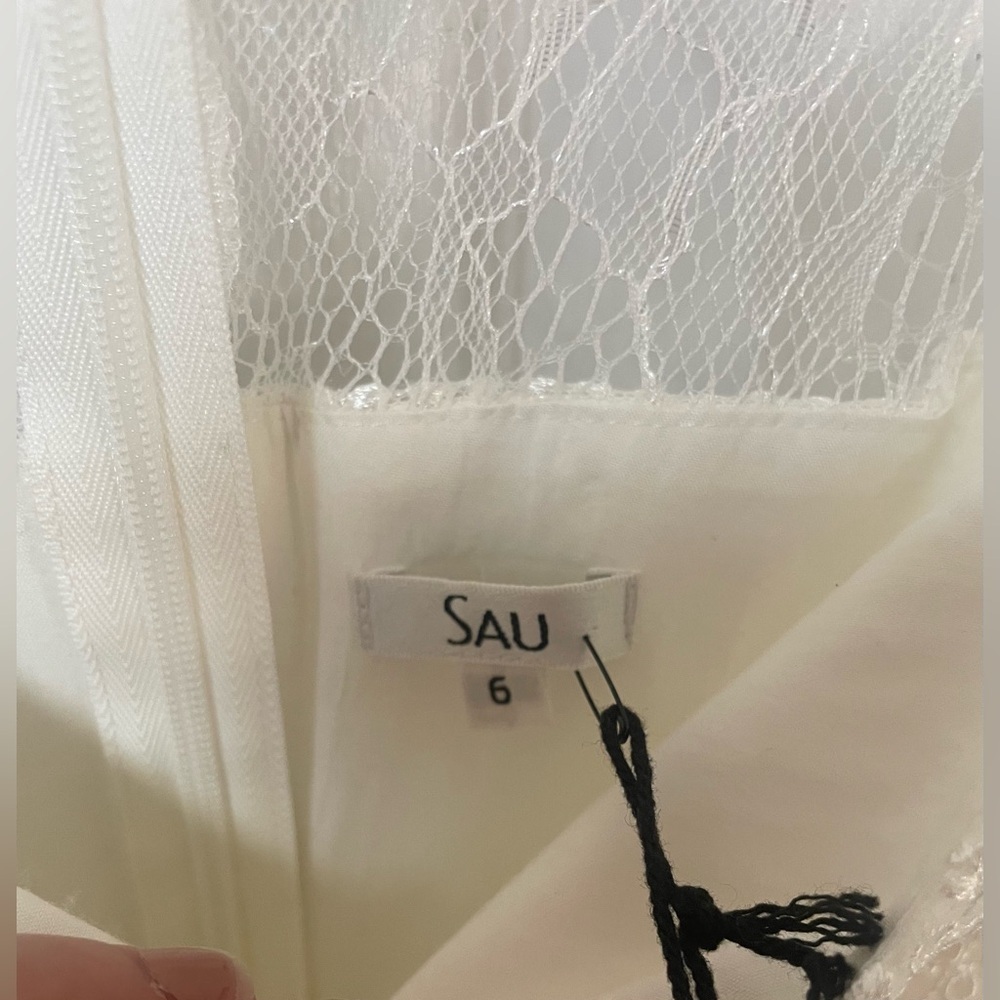Sau Dress 6 Square Neck Long Lace Sleeve White Sheath Eyelet Bridal New NWT - Picture 11 of 16